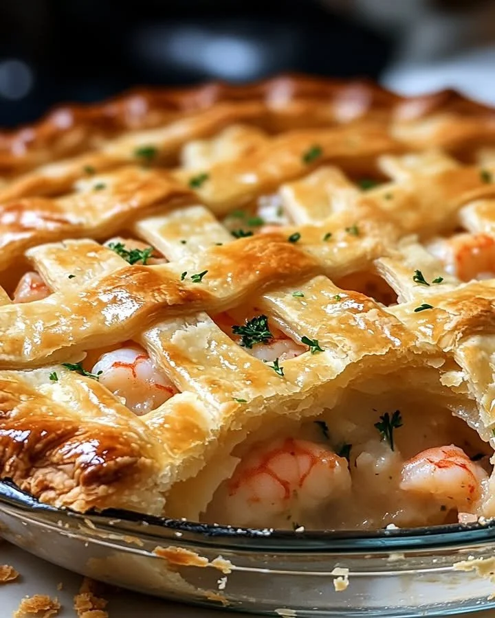 Delicious Florida shrimp pie with shrimp, spices, and a flaky crust.
