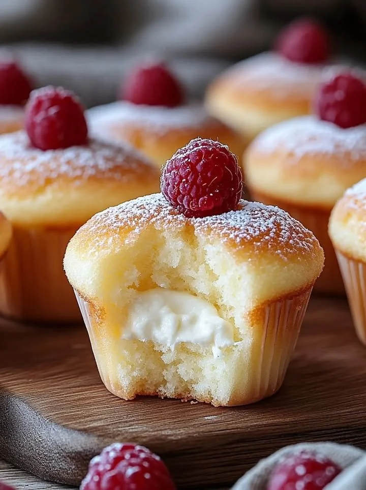 Fluffy Japanese Cotton Cheesecake Cupcakes topped with whipped cream
