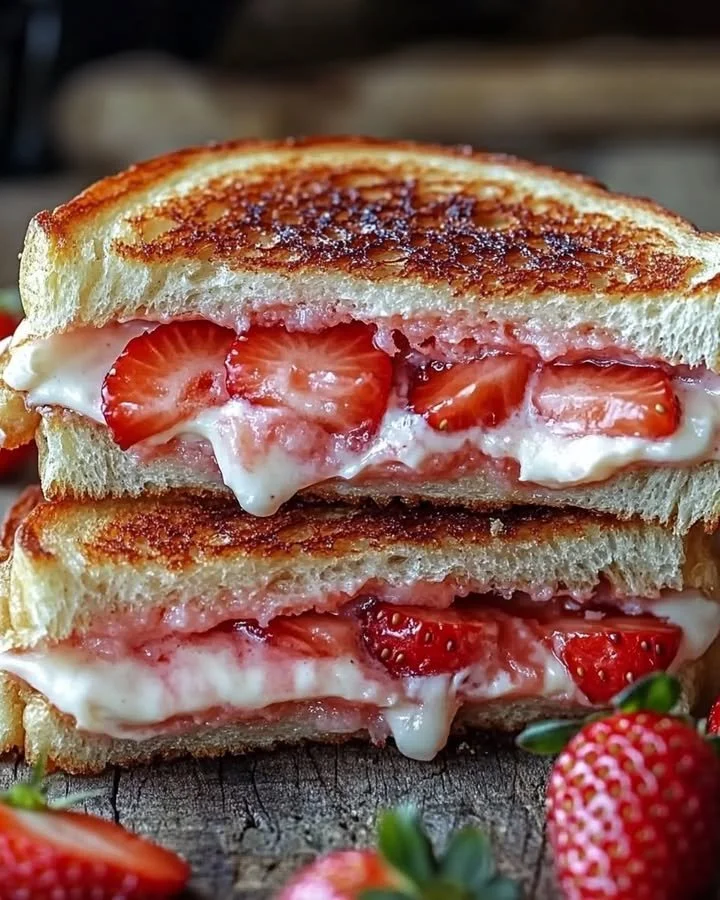Fried Strawberry Cheesecake Sandwiches served with toppings
