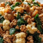 Garlic Butter Ground Turkey with Cauliflower in a skillet
