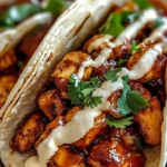 Garlic butter honey BBQ chicken tacos served with fresh toppings