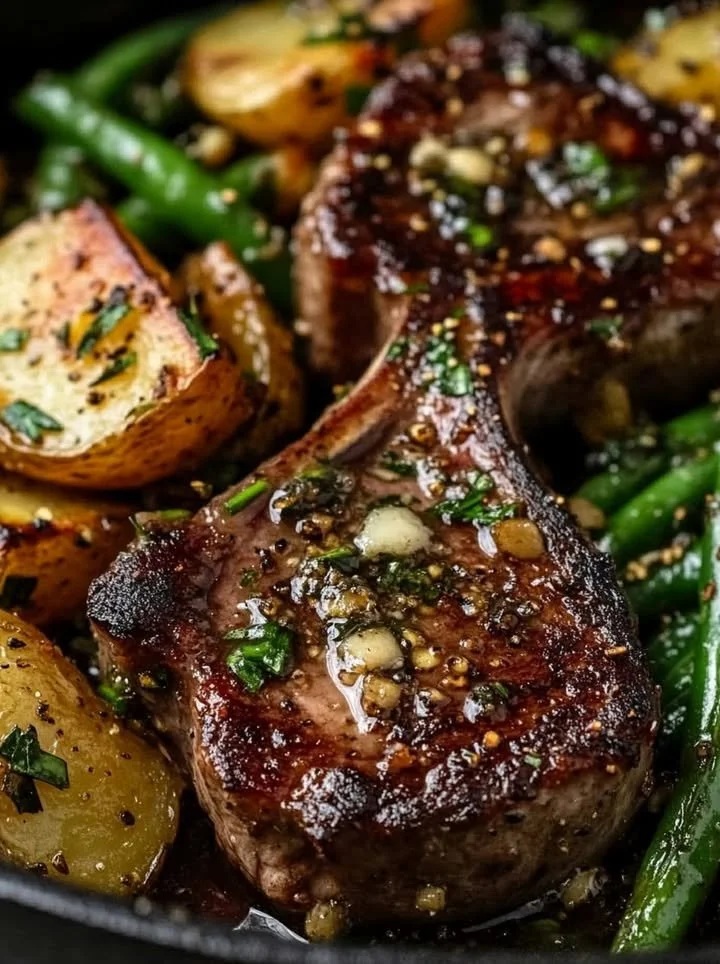 Delicious garlic butter lamb chops garnished with herbs and spices