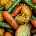 Plate of garlic herb roasted veggies including carrots, zucchini, and bell peppers.