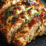 Delicious Garlic Parmesan Chicken Meatloaf served with a side of vegetables