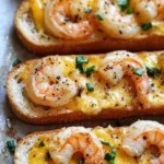 Delicious garlicky shrimp ciabatta with melted cheddar jack cheese