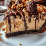 Giant Reese's Peanut Butter Cup Pie with chocolate and peanut butter layers
