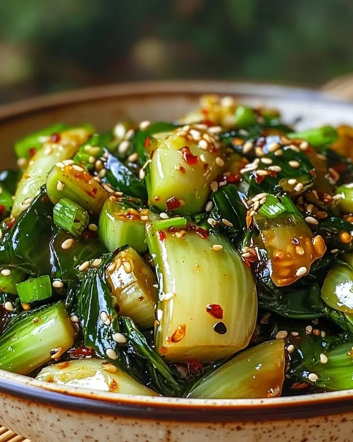 Ginger Garlic Bok Choy Stir-Fry served in a bowl with chopsticks