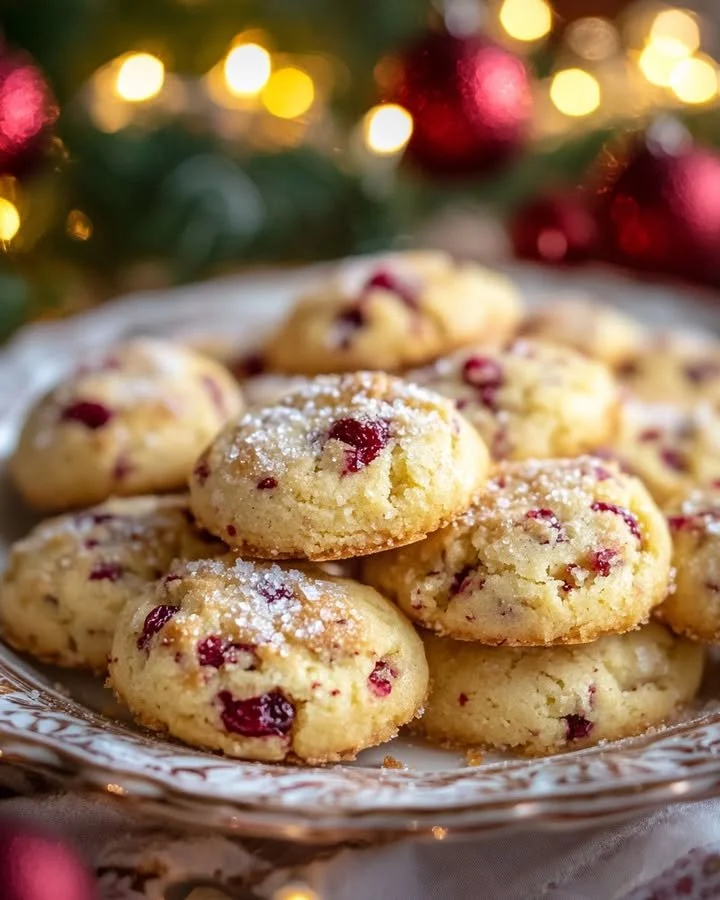 Golden Beet & Cranberry Shortbread Cookies on a decorative plate