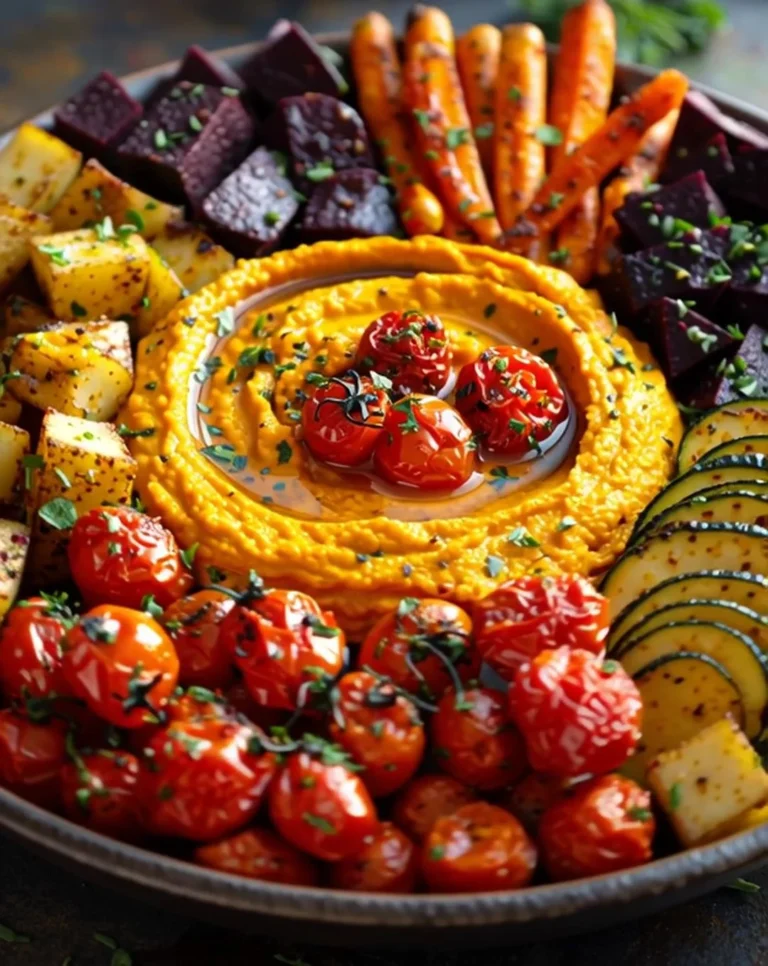 Golden Glow Bowl featuring roasted carrot-ginger dip and fresh veggies