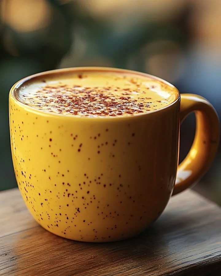 Golden Glow Turmeric Latte in a cozy cup surrounded by spices