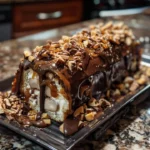 Gooey chocolate caramel turtle cake roll with pecans and chocolate drizzle