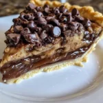 Gooey chocolate chip pie with melting chocolate chips and a golden crust