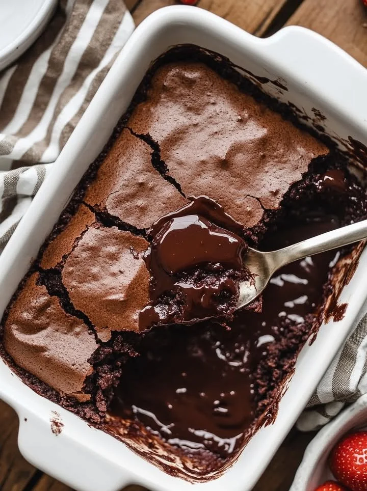 Gooey Sourdough Chocolate Cobbler with melted chocolate and sourdough crust