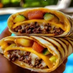 Delicious grilled cheeseburger wraps served on a plate