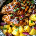 Hawaiian BBQ Chicken and Pineapple foil packets on a grill