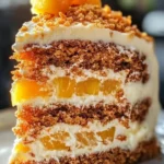 Hawaiian Carrot Pineapple Cake topped with cream cheese frosting and garnished with pineapple.