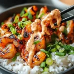 Hawaiian shrimp poke bowl with Sriracha mayo and fresh toppings