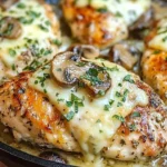 Healthy mushroom stuffed chicken breast filled with savory mushrooms and herbs