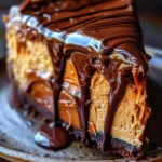 Heavenly chocolate peanut butter ooey gooey cake slice on a plate