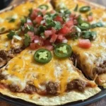 Homemade Mexican Pizza with fresh toppings and spices