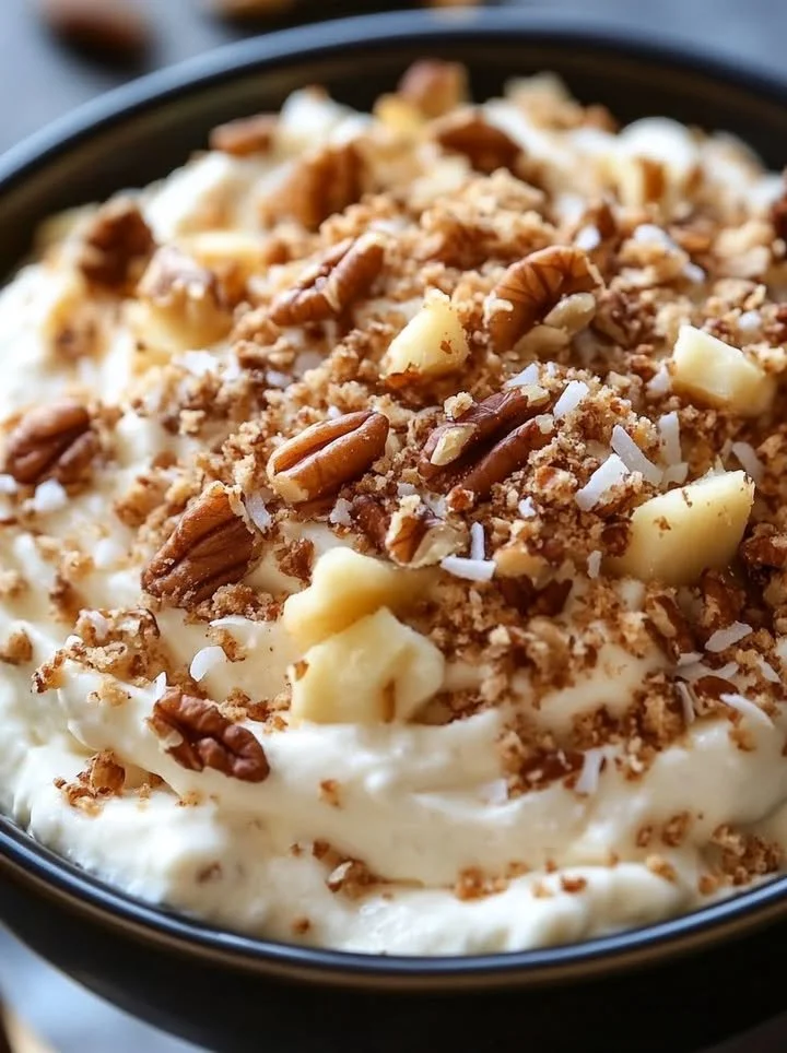 Hummingbird Cake Cottage Cheese Bowl with tropical fruits and nuts