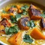 Delicious bowl of red lentil dhal with coconut and sweet potato