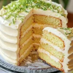 Delicious Key Lime Cake topped with smooth cream cheese frosting