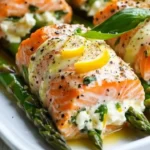 Lemon Basil Salmon Rolls garnished with fresh herbs on a plate