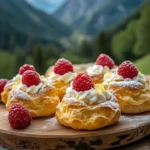 Lemon raspberry cream puffs with a light pastry and fresh fruit filling