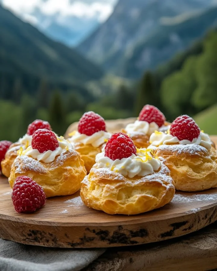 Lemon raspberry cream puffs with a light pastry and fresh fruit filling