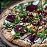 Lemon and Roasted Beet Ricotta Pizza with colorful toppings.
