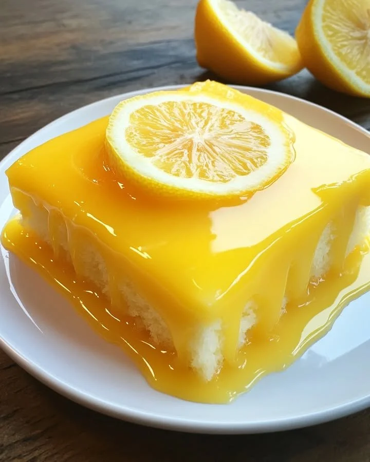 Lemon Sunshine Glaze Cake topped with fresh citrus glaze and lemon zest.