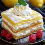 Slice of Limoncello Custard Thousand Layers dessert with zesty lemon garnish.