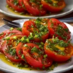 Fresh tomato salad with zesty herb dressing in a bowl