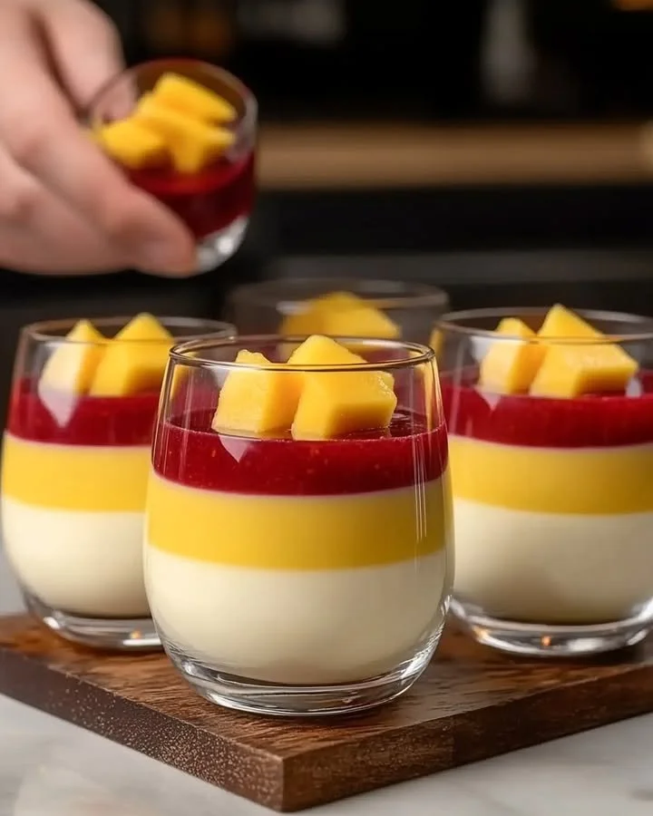 Delicious Mango Panna Cotta served in elegant dessert cups