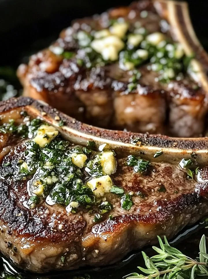 Succulent marinated herb butter T-Bone steaks on a grill