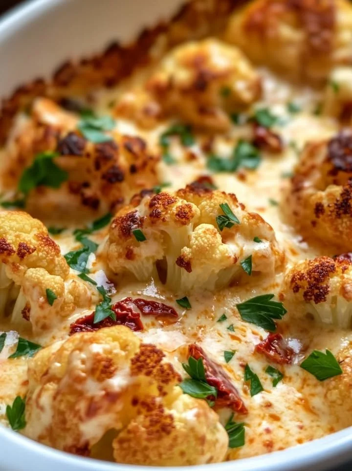 Delicious Marry Me Roasted Cauliflower dish garnished and ready to serve