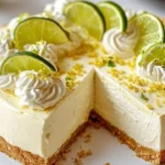 Zesty lemon lime cheesecake by Mary Berry, showcasing a vibrant yellow and green topping.