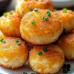 Crispy mashed potato cheese puffs served on a plate