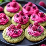 Matcha Raspberry Dream Cookies with vibrant green matcha and fresh raspberries
