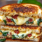 Mediterranean grilled cheese sandwich with sun-dried tomatoes and olives