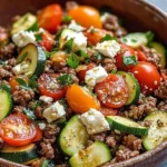 Mediterranean Ground Beef Stir Fry with colorful vegetables and herbs