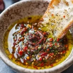 Mediterranean olive oil dip served with fresh bread and vegetables