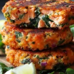 Plate of Mediterranean salmon patties garnished with herbs and lemon wedges