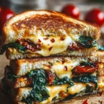 Mediterranean Spinach Grilled Cheese sandwich with fresh spinach and melted cheese