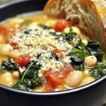Plate of Mediterranean white beans and greens with fresh herbs and olive oil