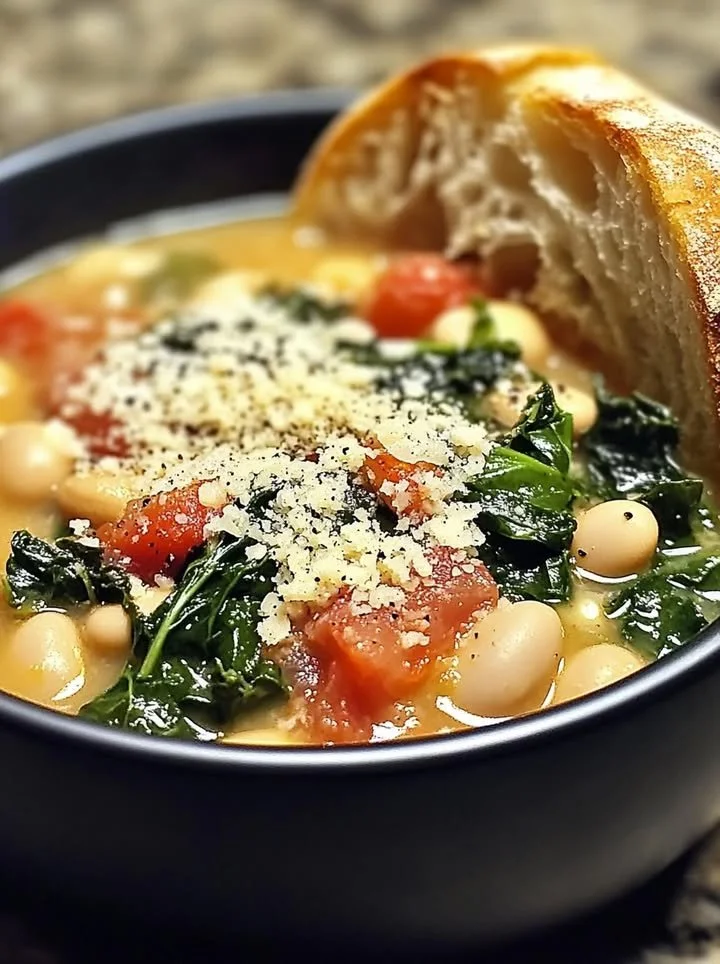 Plate of Mediterranean white beans and greens with fresh herbs and olive oil
