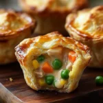 Mini chicken pot pie muffins baked to perfection with a flaky crust and savory filling.