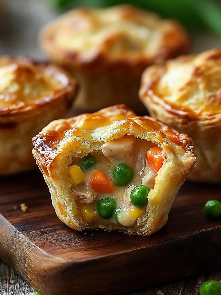 Mini chicken pot pie muffins baked to perfection with a flaky crust and savory filling.