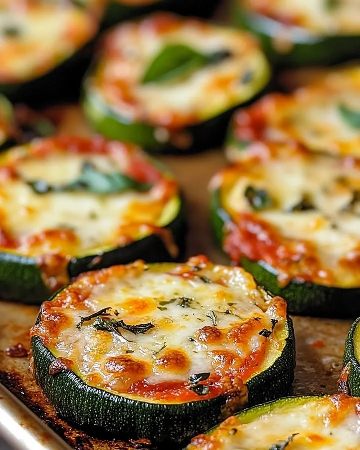 Mini zucchini crust pizzas topped with fresh ingredients